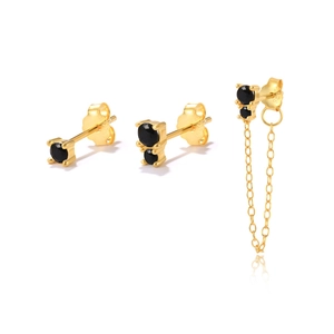 Detailed macro view of S925 sterling silver stamp on gold chain fringe stud earrings
