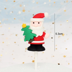 Detailed view of a 5.3cm cartoon Santa Claus cake topper with a mini Christmas tree