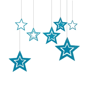 Blue glitter paper star ornaments in various sizes for Christmas and New Year decor
