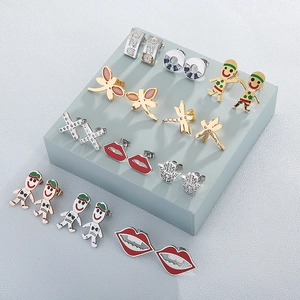 Collection of minimalist stainless steel stud earrings with enamel and zircon details