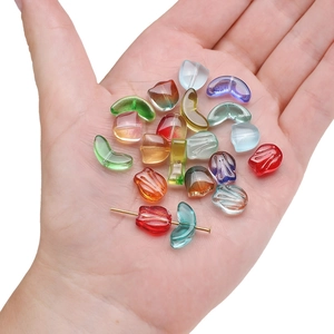 Gradient tulip and leaf glass beads set for DIY jewelry making and handmade accessories