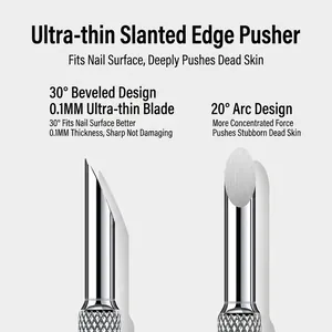 Professional dual-head stainless steel cuticle pusher set with 30-degree bevel edge