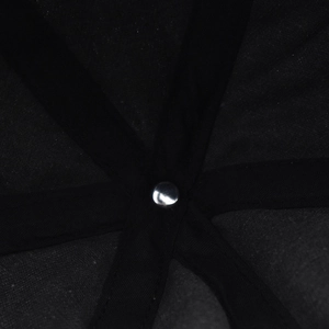 Detail of internal black cotton cap crown with metal button and reinforced stitching