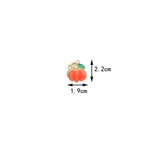 Detailed view of orange pumpkin alloy pendant with dimensions 1.9cm by 2.2cm