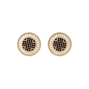 18k gold plated round stud earrings with black and white zircon stones in vintage style