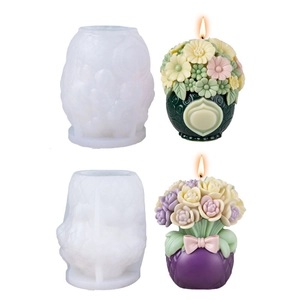 DIY silicone mold set for flower basket candles with intricate bow and rose floral textures