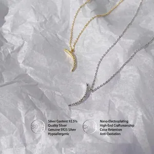 Elegant S925 sterling silver moon pendant necklaces with sparkling cubic zirconia inlay