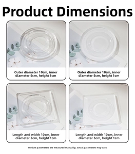 Detailed size chart showing dimensions for acrylic round and square jewelry display trays