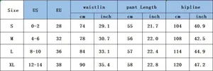 Size chart for women's loose retro denim capri pants with measurements in cm and inches