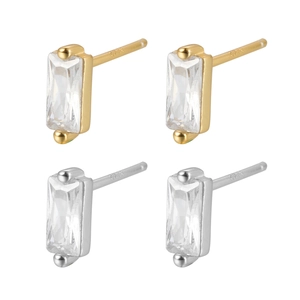 Minimalist S925 sterling silver rectangular cubic zirconia stud earrings in gold and silver