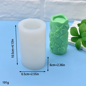 Ocean themed cylinder silicone mold for resin or wax with starfish and shell relief