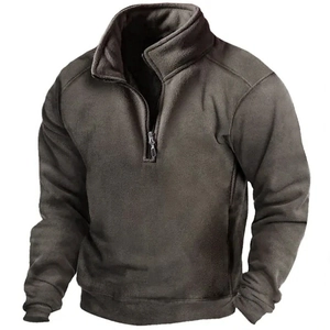Herren V-Ausschnitt Fleece-Sweatshirt in Dunkelgrau, warmer Langarm-Pullover-Stil