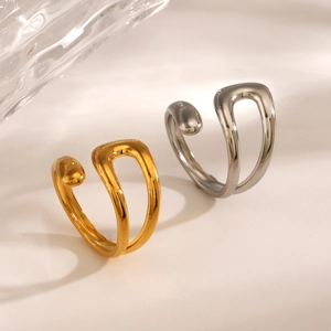 Minimalist Geometric Hollow Open Ring Stainless Steel Fluid Melted Metal Style Adjustable Fashion Jewelry For Women