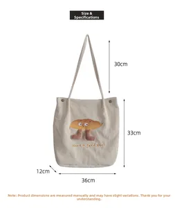Tableau des tailles détaillé pour sac cabas en velours côtelé avec broderie pain