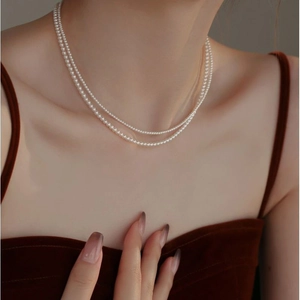Elegant double-layered freshwater baby pearl necklace with 14K gold-filled accents
