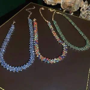 Collana Girocollo Con Strass Rombo Geometrico Scintillante A Più File Sfalsate Gioielli In Lega Per Donne Festa Matrimonio