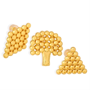 Three-piece gold-tone geometric stud earrings with textured granulation finish