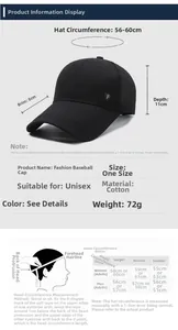 Detailed size guide for men's quick-dry baseball cap showing 56-60cm circumference