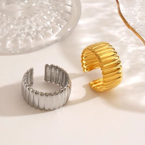 Minimalist 18K gold and silver chunky wide open rings with vertical textured pleats