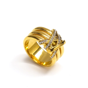 Elegant 18k gold multi-layered zircon ring with sparkling rhinestones on white backdrop