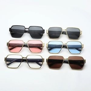 Trendy oversized hexagonal metal sunglasses collection in multiple frame and lens colors