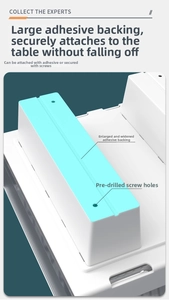 Detail of drawer adhesive backing and pre-drilled screw holes for dual mounting