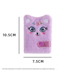 Detail of purple plush cartoon cat notebook with pink sequin magnetic snap closure