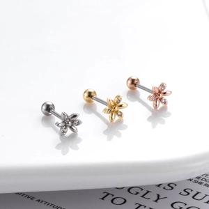 Three-color flower stud earrings in stainless steel with sparkling cubic zirconia inlay