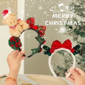 Christmas Headband Plush Velvet Sequin Antler Bow Santa Hat Hair Accessory For Holiday Party Decor Women Girls