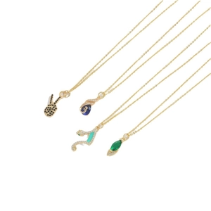 Luxurious gold-plated snake and droplet pendants with colorful zircon on slim chains