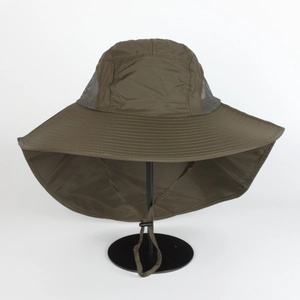 Olive green outdoor wide brim sun hat with breathable mesh and adjustable chin strap