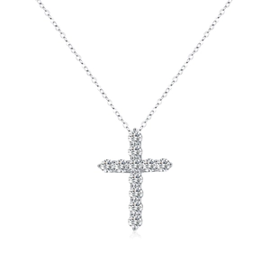 Exquisite S925 sterling silver cross pendant necklace with sparkling moissanite stones