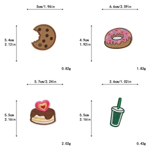 Spécifications de taille pour écussons brodés de biscuit, donut, gâteau et tasse