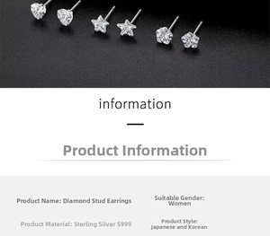 Macro detail of S999 sterling silver stud earrings in heart, star, and petal shapes
