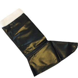 Black faux leather Santa boots covers with white faux fur trim for Christmas costume