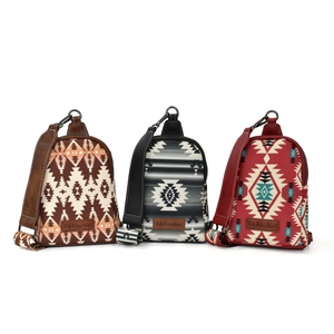 Bohemian canvas crossbody chest bag with Aztec geometric patterns in three colors