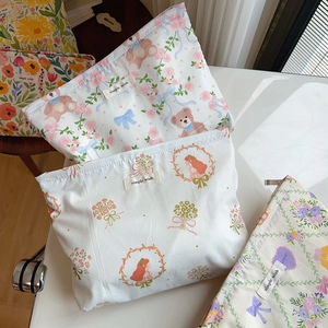 French floral print cotton pouches with cute bear patterns and simple wish fabric labels