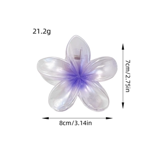 Elegant purple pearl frangipani flower hair claw clip with size measurements 8x7cm