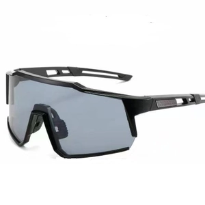 Outdoor cycling sports sunglasses with black frames and dark grey lenses for wind protection