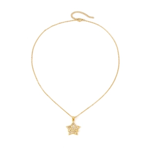 Detail of star pendant with Mama engraving and sparkling zircon border on gold chain