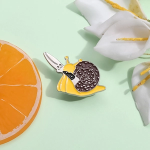 Funny Snail Holding Knife Enamel Pin Alloy Cartoon Animal Brooch Humorous Backpack Clothes Decorative Badge