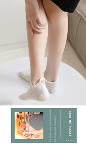 Detail of white cotton low-cut sock featuring a heart embroidery with NICE text on the heel