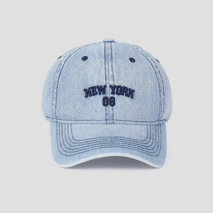 Washed Denim Baseball Cap New York 08 Embroidery Distressed Cotton Adjustable Duck Tongue Sun Hat Casual Sporty