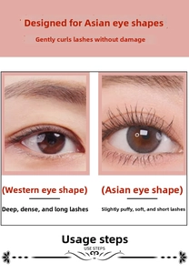 Detail view showing eyelash curler effect on various eye shapes with professional results