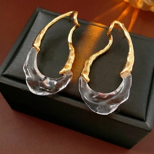 Irregular Water Drop Earrings With Silver Earring Post Gold Plated Copper Transparent Resin Geometric For Women Chic