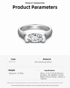 Detail view of S925 sterling silver ring with 5A marquise zircon and product dimensions