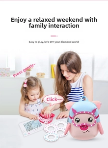Close-up of pink pig DIY backpack kit with gemstone applicator and glitter stickers