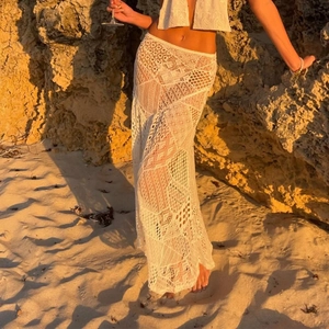 Gonna Maxi In Pizzo All'uncinetto Traforata Coda Di Pesce Vita Bassa Boho Vacanze Al Mare Trasparente Bianco Donna