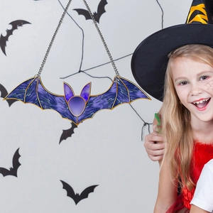 Halloween bat acrylic pendant with metal chain for festive window and porch decoration