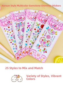 Detailed view of colorful 3D crystal gemstone stickers for kids in assorted shapes